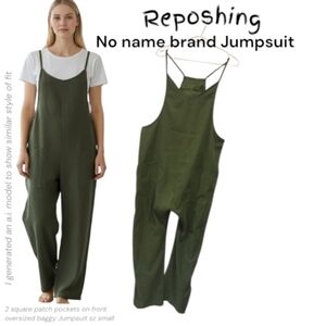 GUC Reposhed Oversized Harem Drop Crotch Jumpsuit Patch Pocket Green Women's S